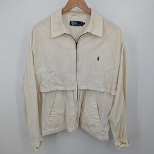 Vintage Cream Off White Polo Ralph Lauren Preppy Zip Up Light Med Jacket Dadcore